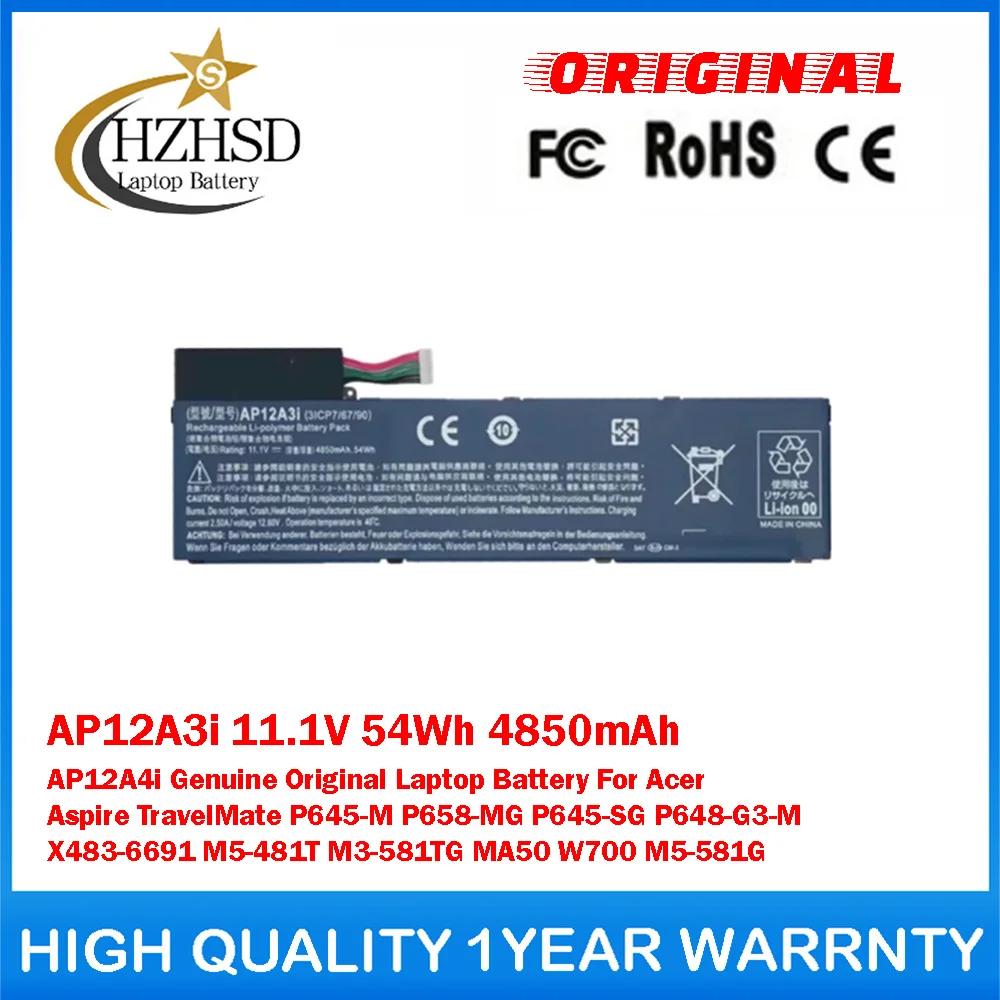 AP12A3i 11.1V 54Wh 4850mAh AP12A4i Genuine Original Laptop Battery For Acer Aspire TravelMate P645-M P658-MG P645-SG P648-G3-M
