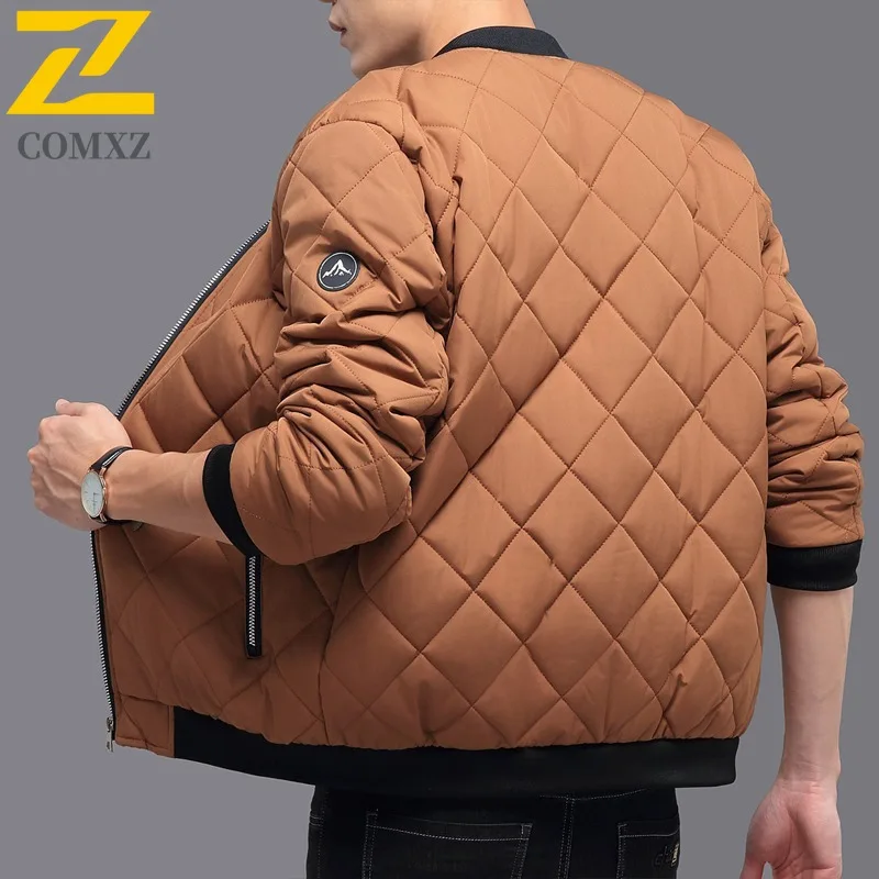 COMXZ 2025 Men Padded Fleece Lined Thick Coat Winter Trendy Handsome Jacket Casual Youth Baseball Collar Light Padded Jacket