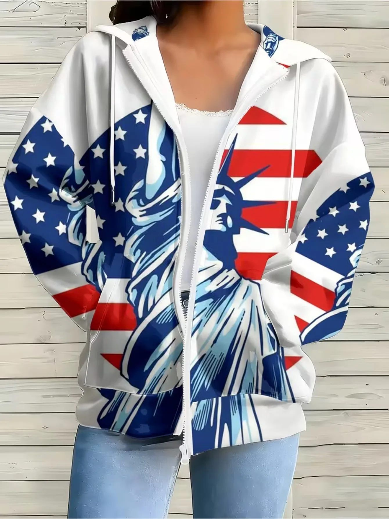 2026 autumn and winter new style women's zipper hooded sweater with 3D stripe pattern printing street casual and comfortable