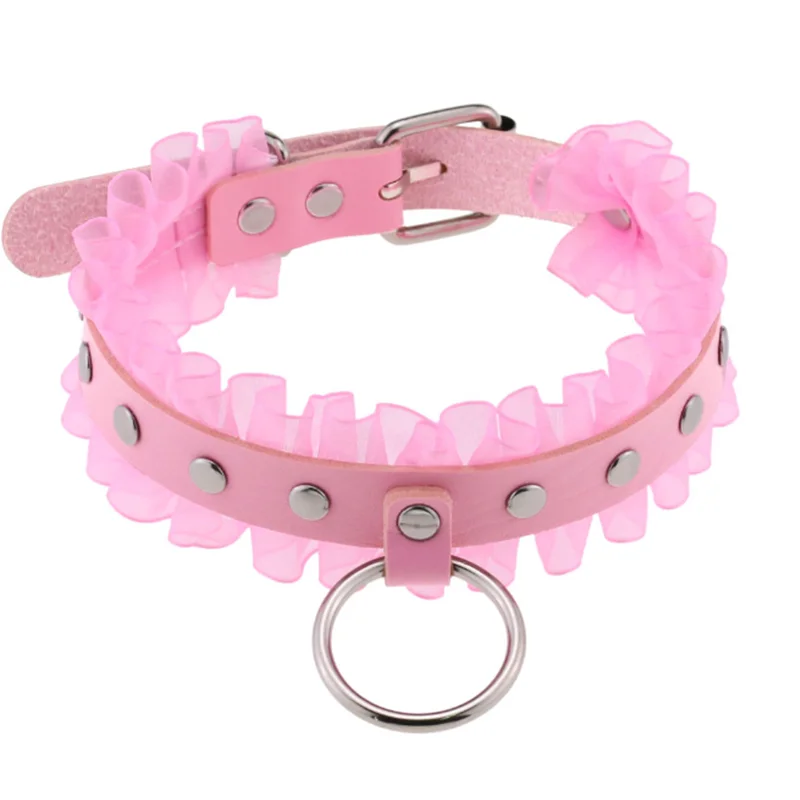 1Pc Y2k Girl Harajuku Heart Love Punk Star Cross Pink Lace PU Leather Choker Hip Hop Rivet Spikes Sexy Cosplay Torques Jewelry - Image 5