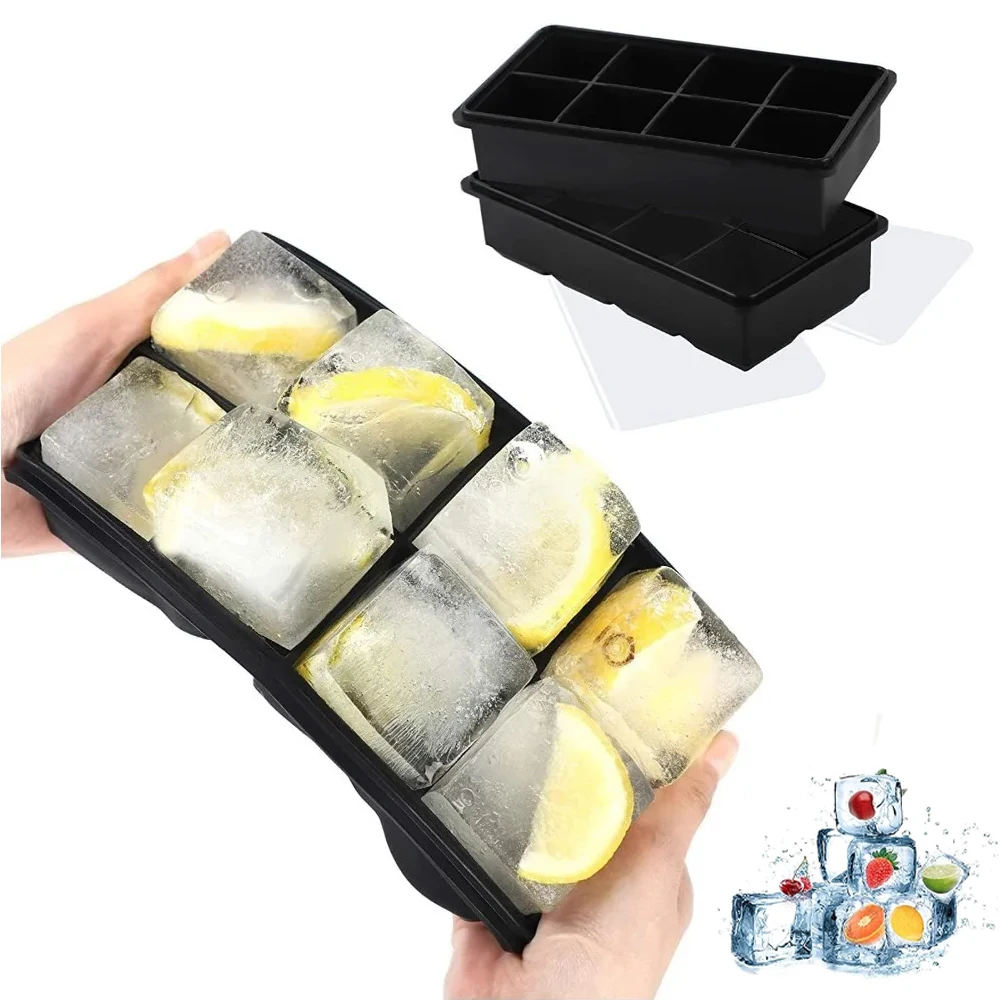 Moldes grandes de silicone para cubos de gelo, 6/8/12 bandejas de gelo, fácil liberação, moldes para freezer/coquetel, suco de uísque, sem bpa, reutilizáveis