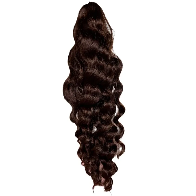 고품질 포니테일 브라운 웨이브 리얼 헤어 #   포니테일 그랩 클립 드로스트링 하이 포니테일 곱슬머리 12-30인치 자연스러운 모습 2개
