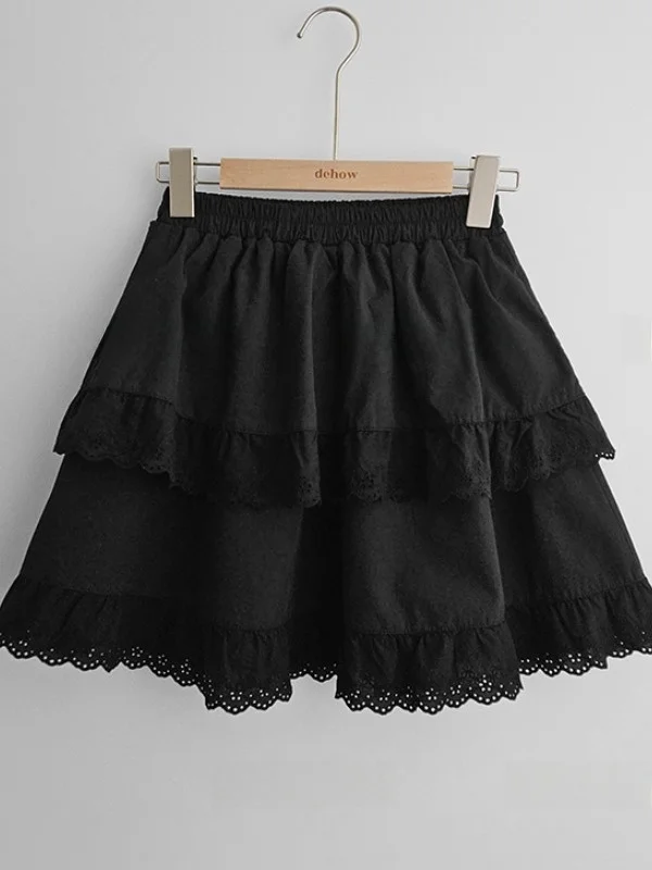 Frühling Neue Sle frauen A-Line Rock Spitze Trim Layered Schwere Stickerei Süße Anti-Aging Vielseitig ort Rock
