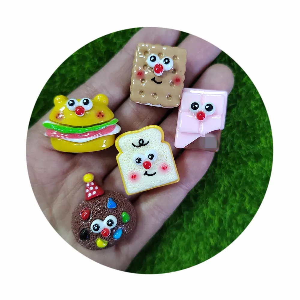 

Mini Miniature Cartoon Cookie Hamburger Resin Food Cabochon For Miniature Kids Doll house Home Decoration Diy Accessories