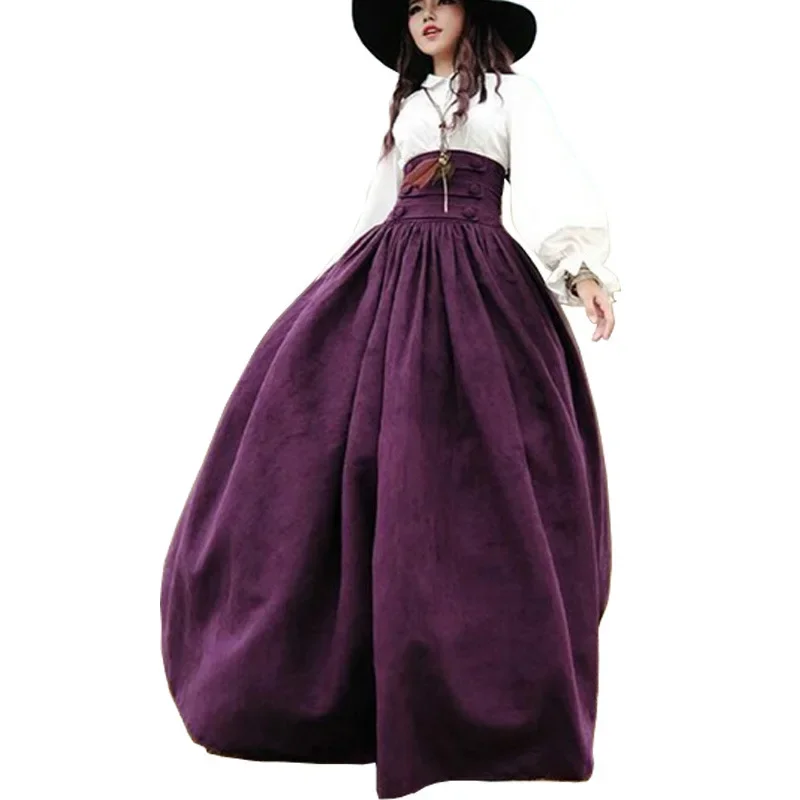 2019 New Woman Medieval Elegant Skirt Solid Hight Waist Middle Ages Renaissance Costumes Vintage Swing Pleated Skirts