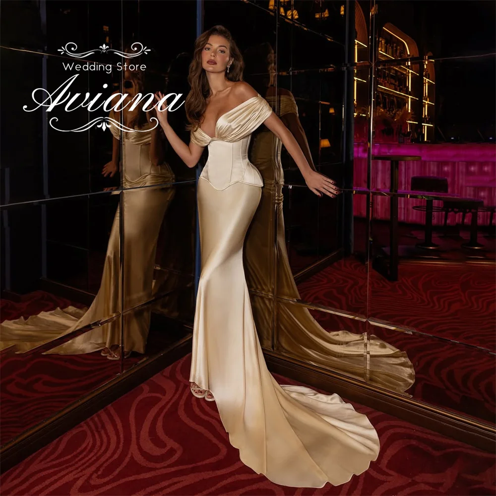 

Aviana Customized Off The Shoudler V-Neck Mermaid Wedding Dress Elegant Charming Design Court Train 2025 Corset High Quality