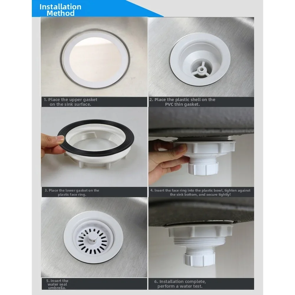 114mm Kitchen Sink Basket Strainer Drain Trap With Upper And Lower Sealing Rings And Quick Drain For 88 95mm Hole
