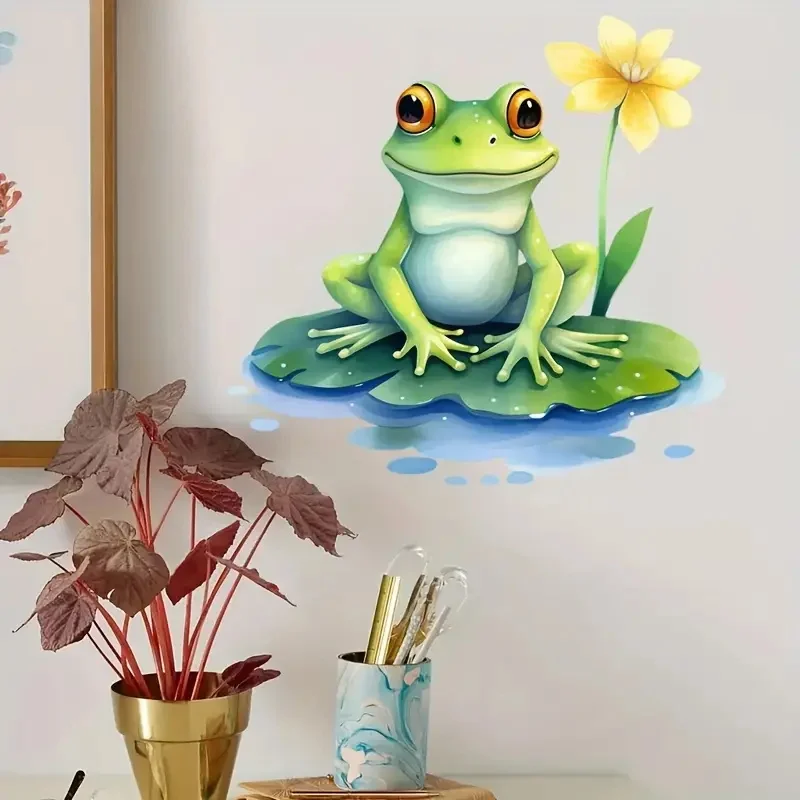 Frog Lotus Pond Toilet Lid Decal - Animal Print, Self-Adhesive Bathroom Decor Sticker for Toilet Seat and Tank,