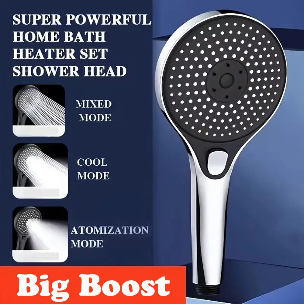 

Black 3 Modes Water Saving Massage Rainfall Spray Nozzle New Bathroom Accessories，13cm High Pressure Shower Head