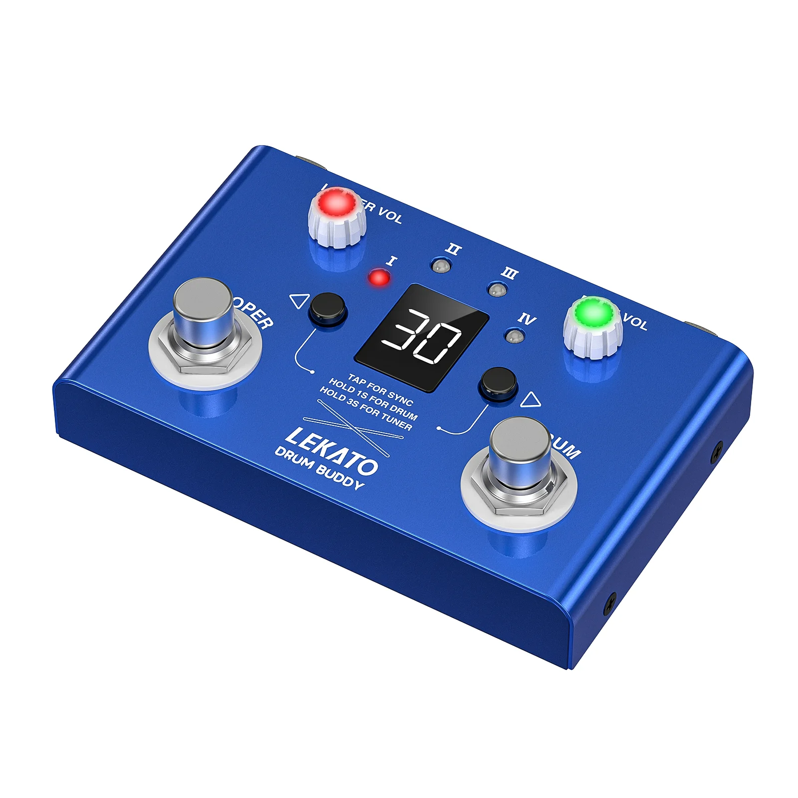 LEKATO Drum Looper Pedal with Tuner 30 Drums 4 Loops of Total 11 Minutes Recording Time Drum Machine with Loop