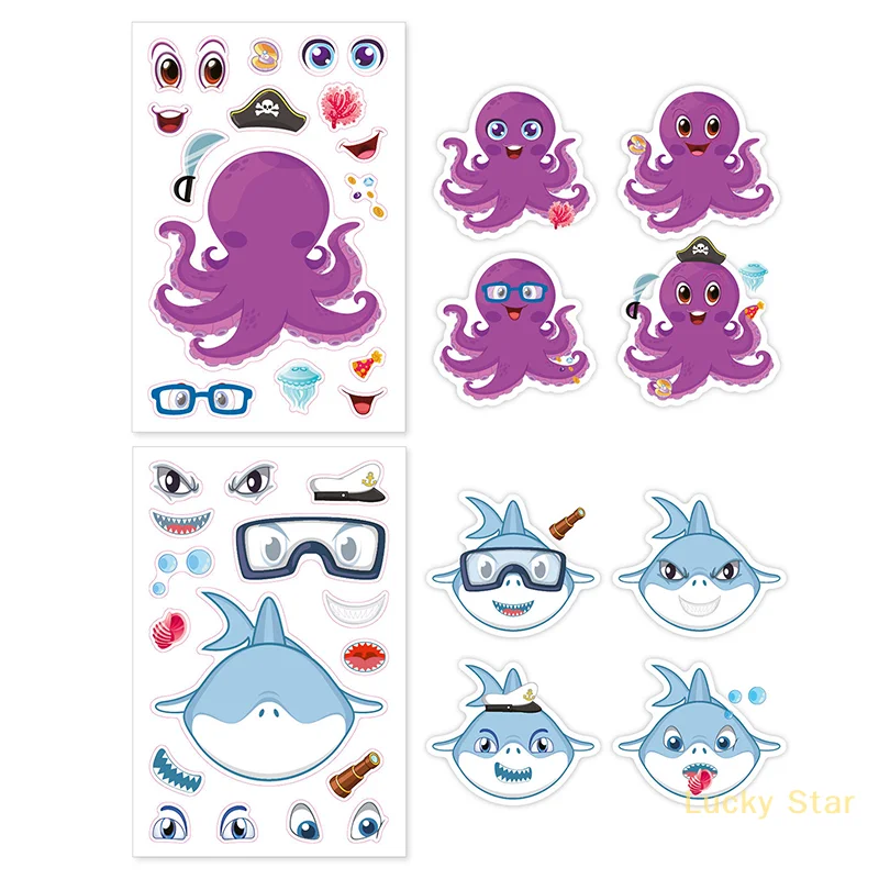 36 PÇS/SET Novas Crianças DIY Adesivos Faça Um Rosto Adesivos Dos Desenhos Animados Animal Rosto Mudando Adesivos
