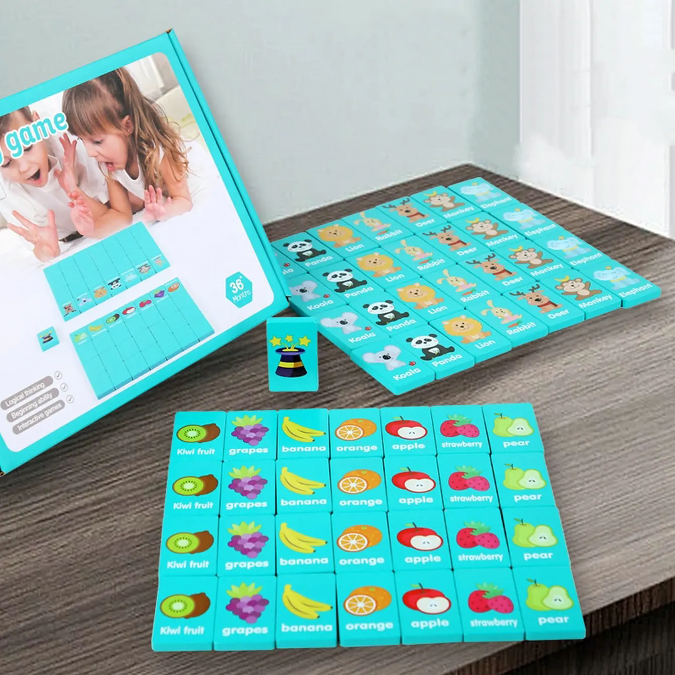 New Wooden Children's Puzzle Toys Fruit Animals Dragon Board Games Domino Building Blocks Continuous Viewing Memory Chess Gifts