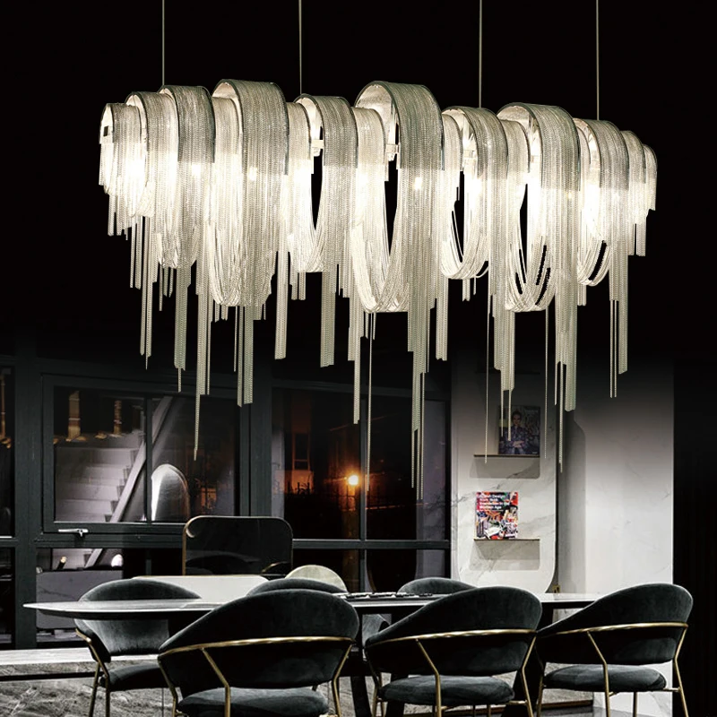 

Luxury Nordic Tassel - Adorned Aluminum Chain Hanging Light, Ideal For Postmodern Aisle And Bedroom Decoration