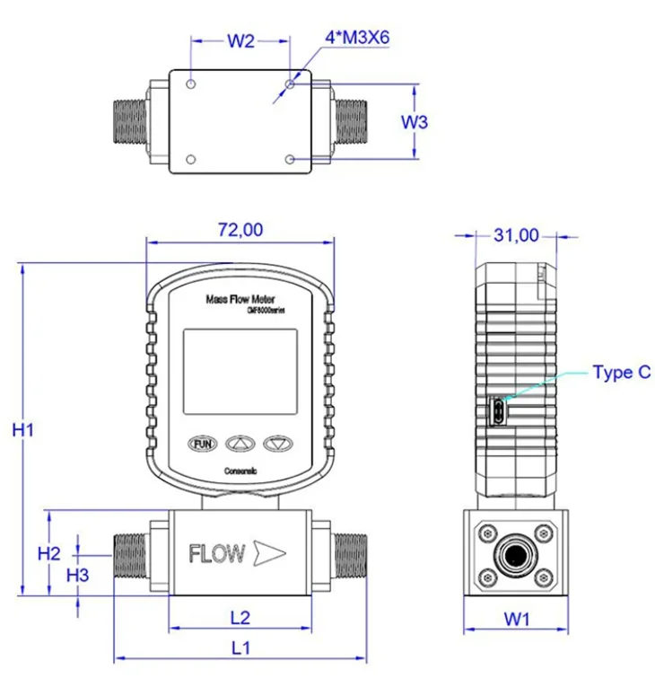 CMF8008 Portable Gas Mass Flow Meter gas flow meter (Air, Oxygen, Argon, Nitroge