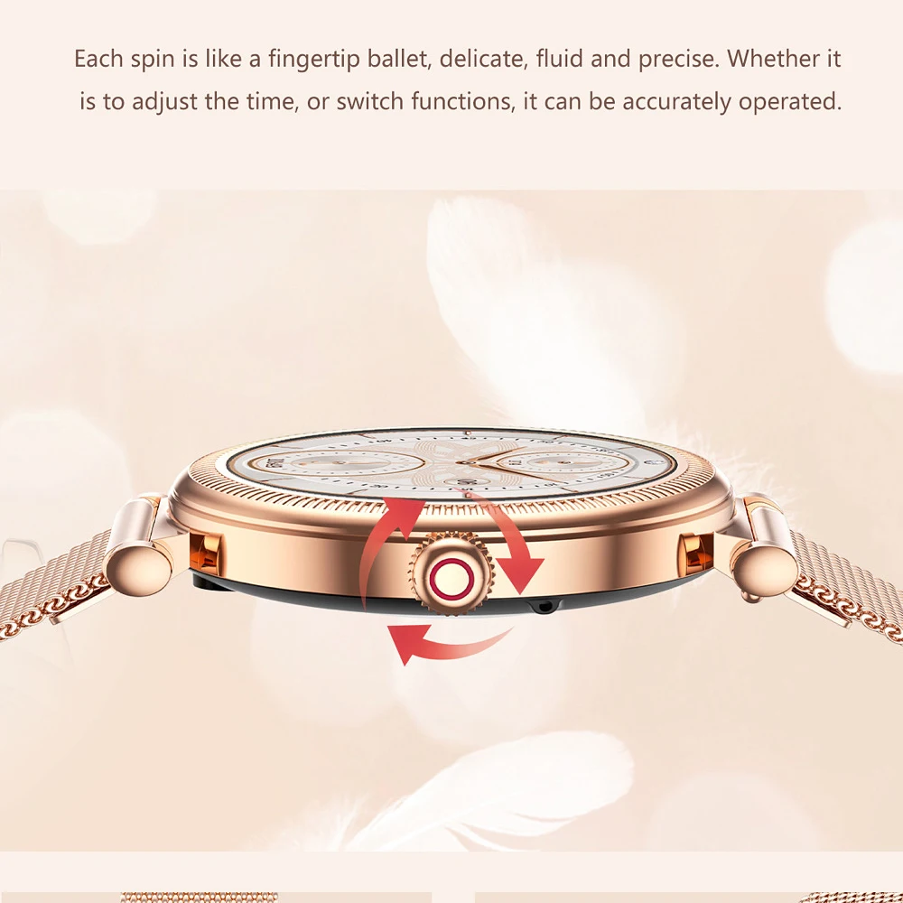 Smartwatch impermeável para mulheres, 1.27 ", chamada de dente azul, freqüência cardíaca, saúde, esportes, luz colorida, música, assistente de voz, senhora