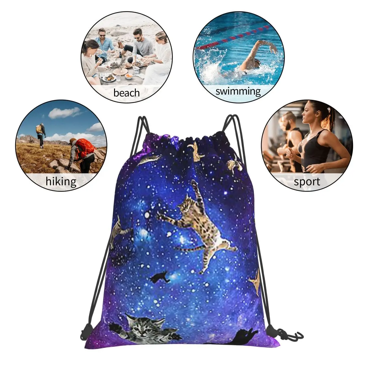 Space Cats Backpacks Fashion Portable Drawstring Bundle Pocket Sports Bag Book Bags For Man Woman Students