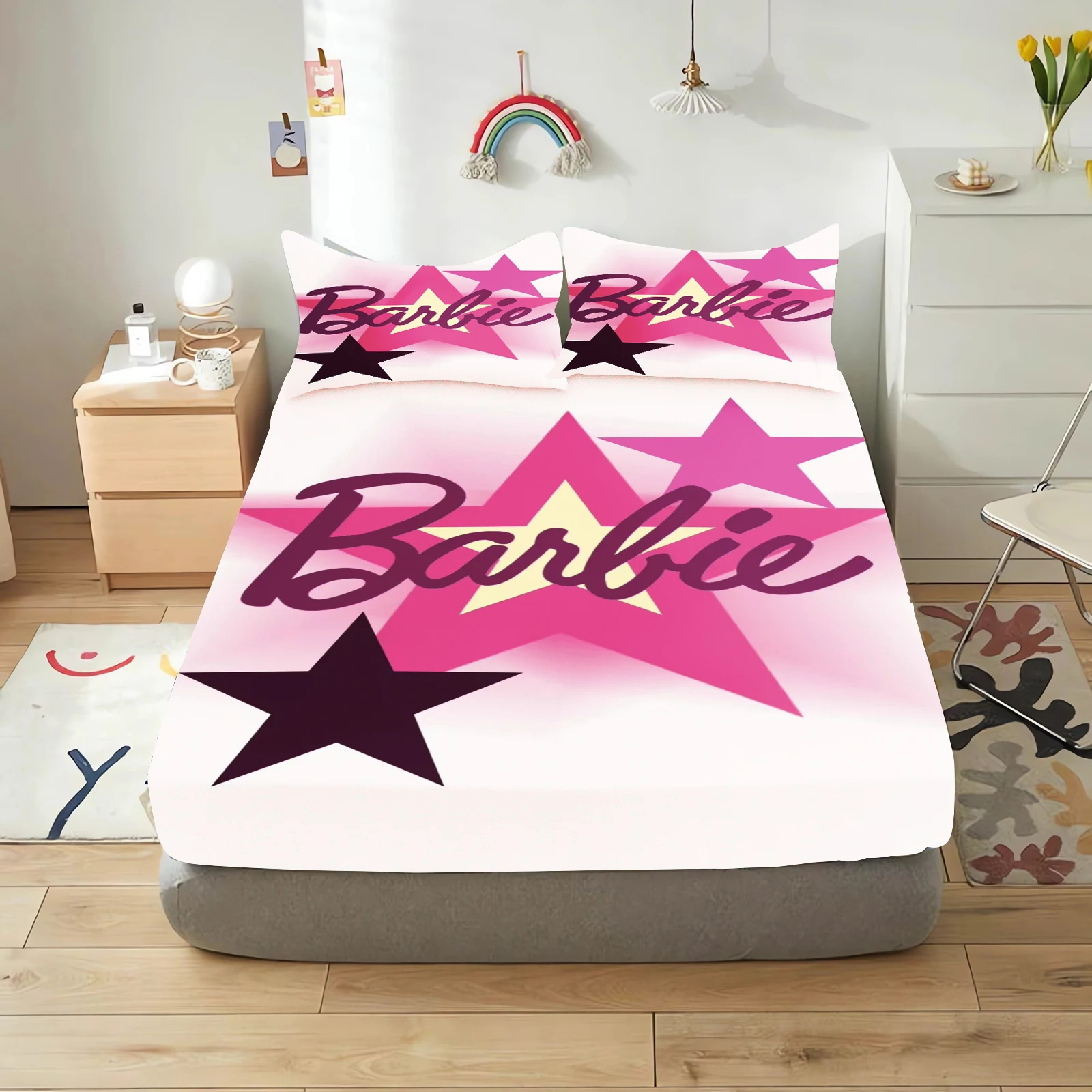 Barbie Fitted Sheet Princess Soft Children Polyester Coverage Sheets Cartoon Cover Elastic Digital Printing Teenager Bedding