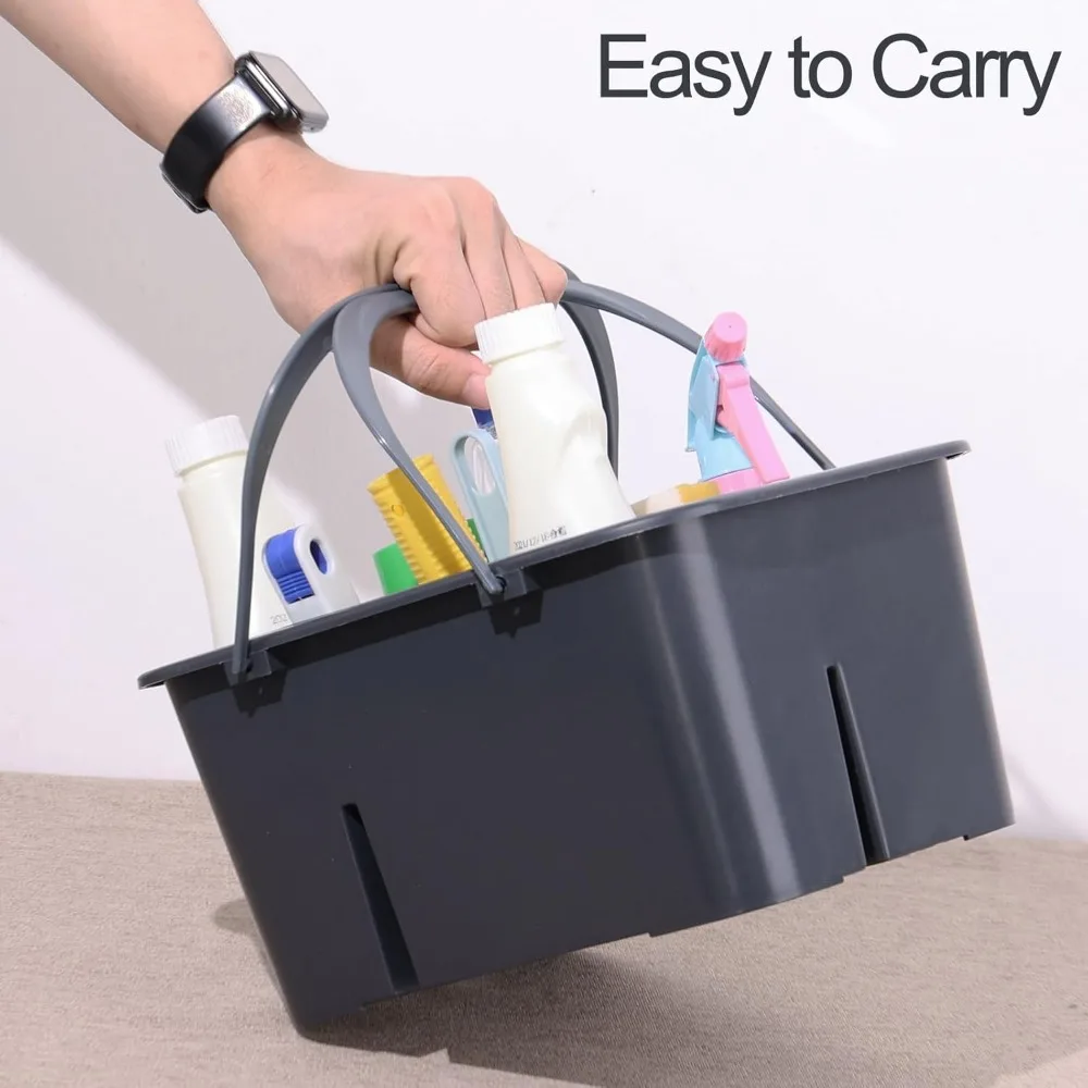 علبة تنظيف بلاستيكية لجميع الأغراض، علبة دش بمقبض، رمادي