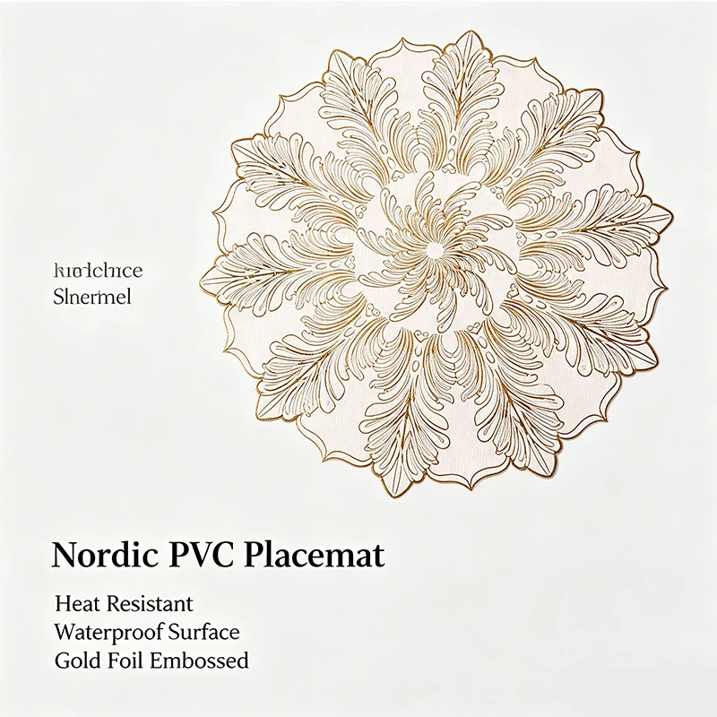 Gold embossing PVCl Dinner Table Mats | Non Slip Washable Place Mats for Dining Tables Kitchen Wedding Party Restaurant Decor