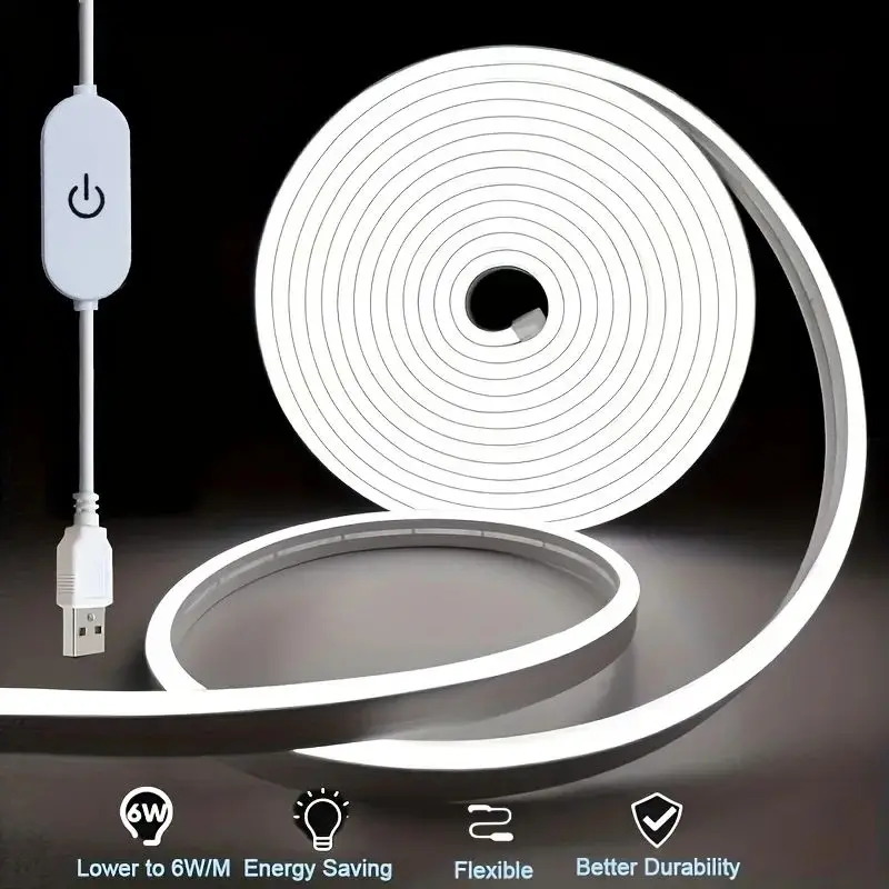 LED COB Light Strip Touch Dimmer Flexible Diode Tape 5V USB Linear Indoor Lighting Lamp Room DIY TV Mirror Backlight Wall Decor