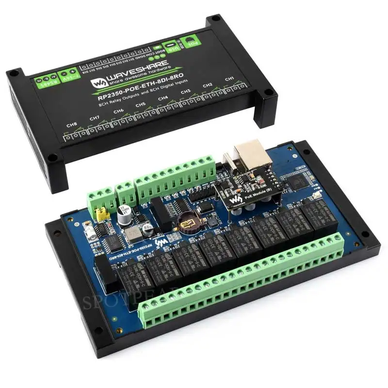 

Raspberry Pi Pico 2 RP2350B Industrial 8-Channel Relay IOT LAN Digital Input DIO /RS485 /RJ45 Ethernet /POE