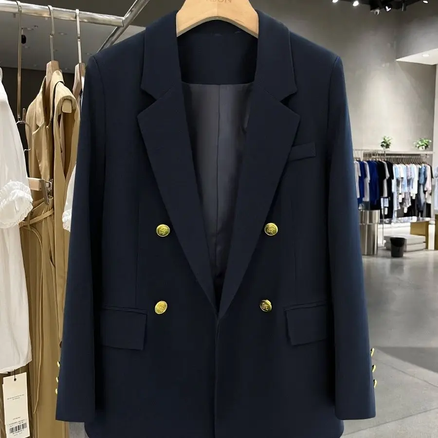 Blazer di fascia alta di lusso donna primavera autunno giacca ufficio signore vestito manica lunga cappotto Navy abbigliamento donna nuovo