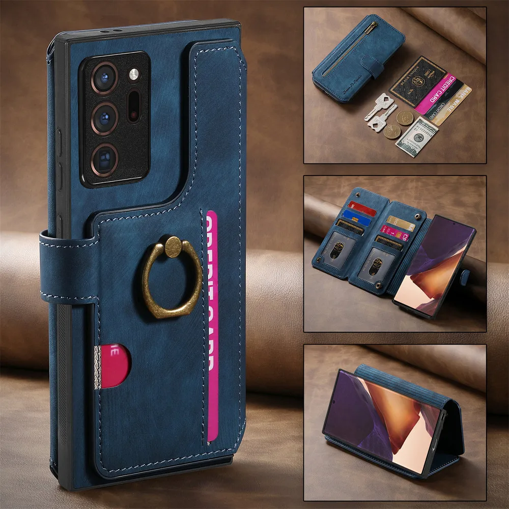 

S21 S20 FE Note20 5G RFID Leather Zipper Wallet Cover For Samsung Galaxy Note 20 Ultra 10 S21 S20 S10 S9 S8 Plus S10E Funda