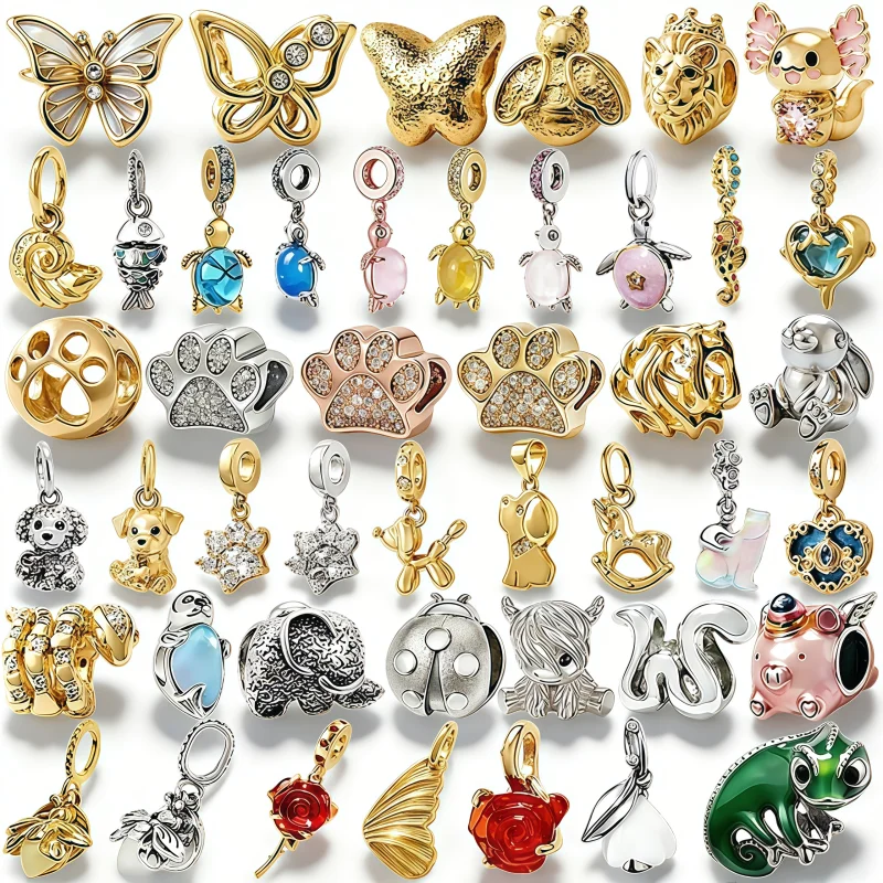 

Популярные DIY-шармы: морские животные, символы, цветы, множество серий, бусины, подходят для золотых браслетов-змейок, оригинальные аксессуары для украшений