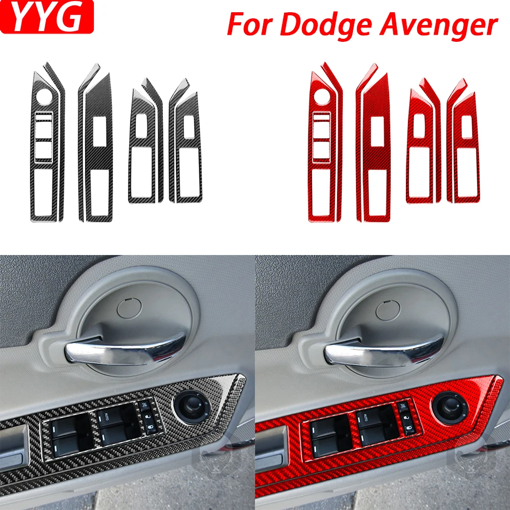 

For Dodge Avenger 2008 2009 2010 Real Carbon Fibe Window Lift Switch Control Panel Cover Set Car Interior Accessories Sticker