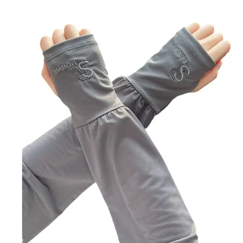 Loose Ice Sleeves with Letters Men's Women's Sun Protection Elastic Driving Gloves Outdoor UV Protection Arm Sleeves Comfortable
