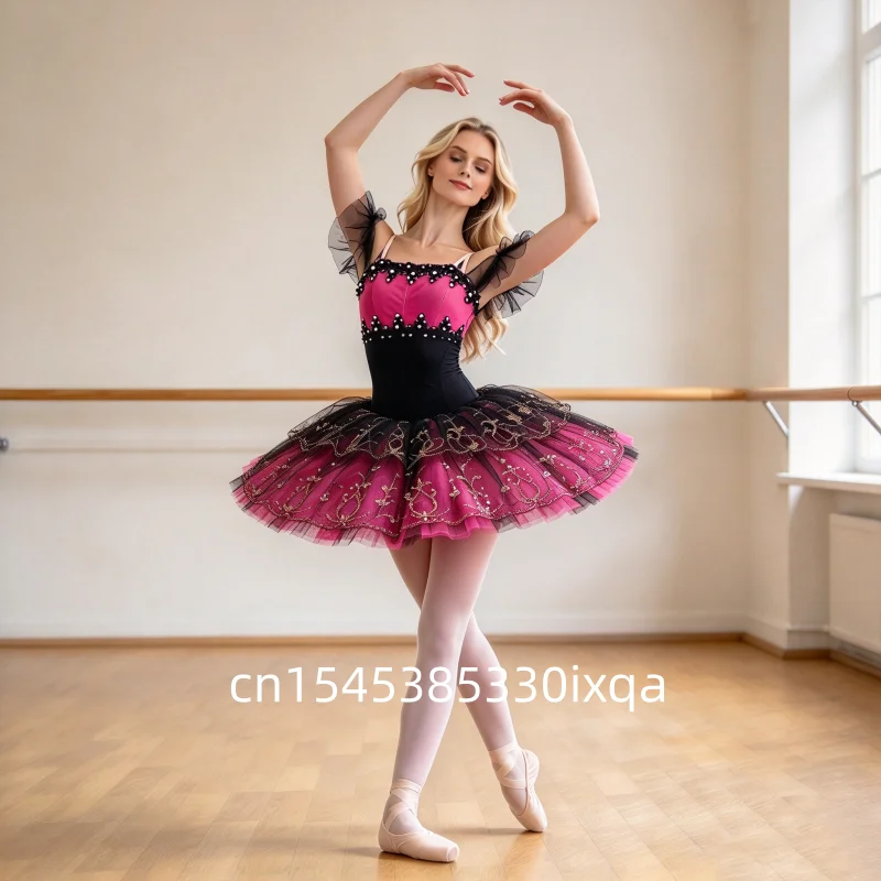 Professional Black Pink Venice Carnival Variation Ballet Tutu La Esmeralda Performance Costume for Competition Pancake