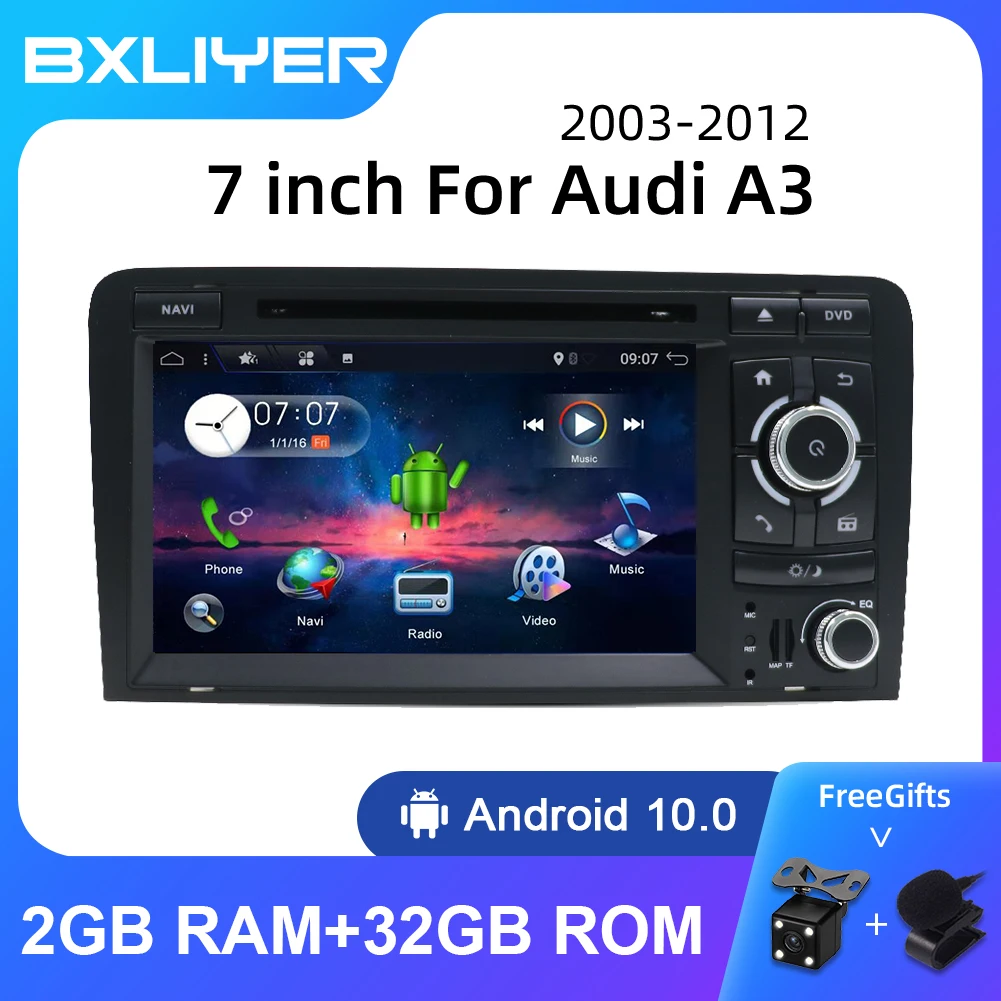 BXLIYER Car Multimedia Video Player 2 Din Android 14 For Audi A3 8P 2003-12 S3 RS3 Sportback Car DVD GPS Navigation SWC RDS WIFI