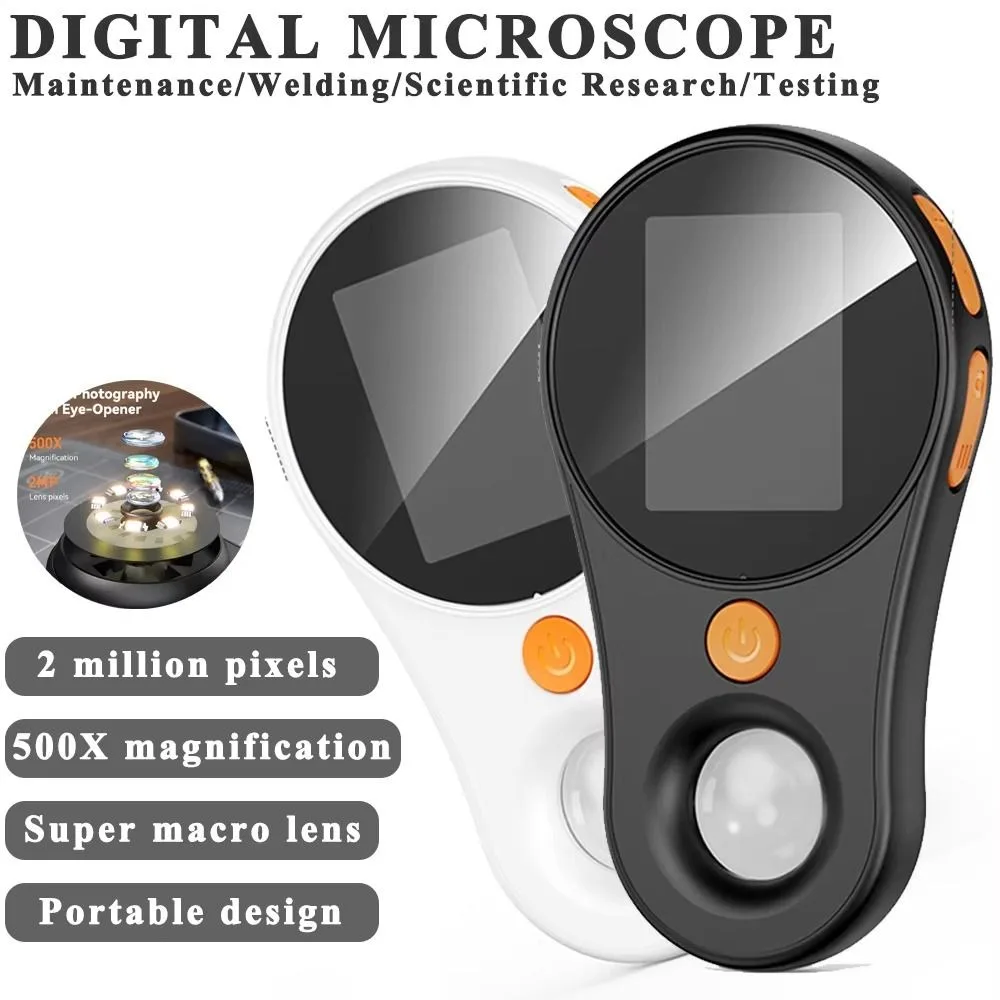 500X Zoom Children's Digital Microscope 2 Inch IPS Screen Handheld Pocket Microscope HD 2 MP Pixels Mini Microscope Camera