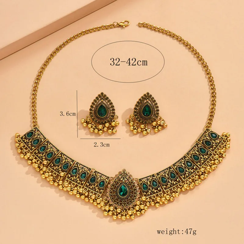 New Vintage Jewelry Set For Women Tassel Beads Pendant Jewelry Sets Colorful Stone Decoration Necklace Earrings Set For Women
