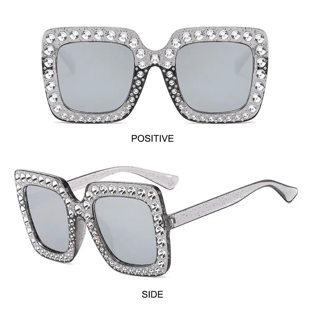 Trendy Square Crystal Oversized Sunglasses Big Frame UV400 Protection Shades Sparkling Eyewear Party/Beach/Streetwear