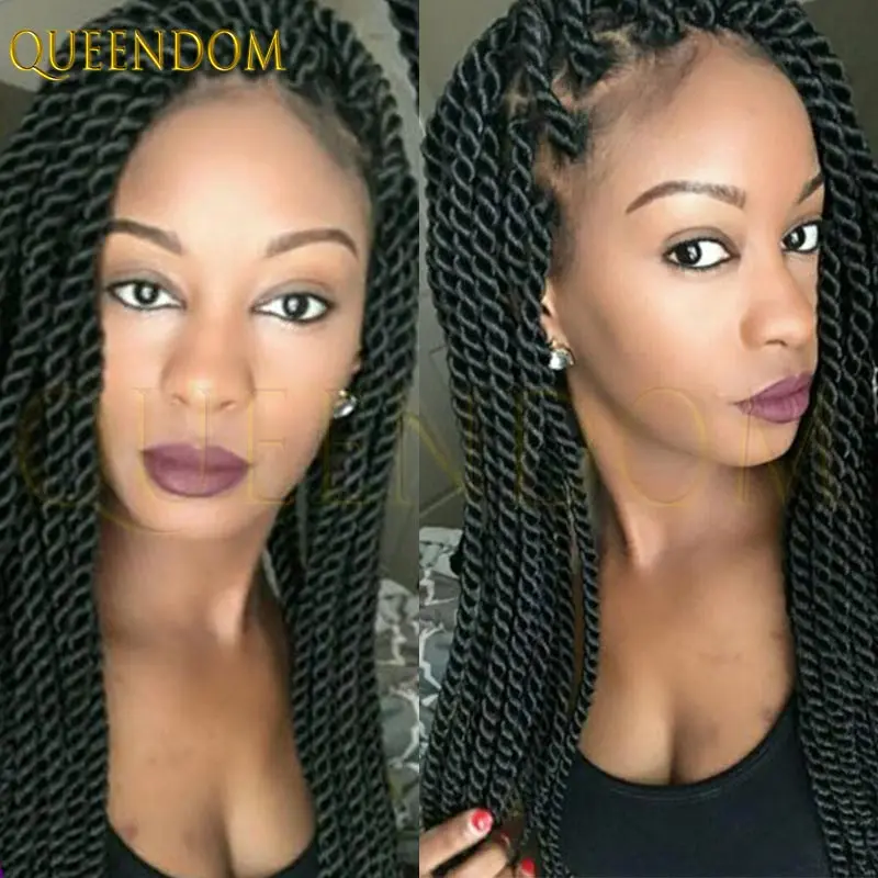 Peluca trenzada de caja torcida senegalesa sintética Borgoña, encaje Frontal completo, rastas de imitación para mujeres negras, peluca de pelo con trenzas de diosa