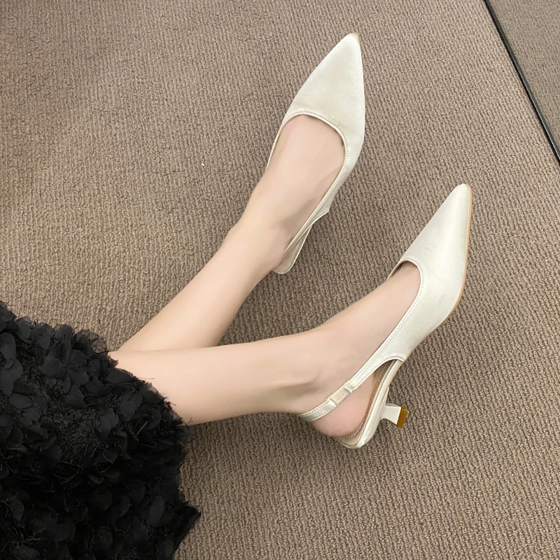 Summer New Women Sandals Heel Ladies Shoes Pointed Toe Solid Female Women\'s Shoes Back Strap Slip on