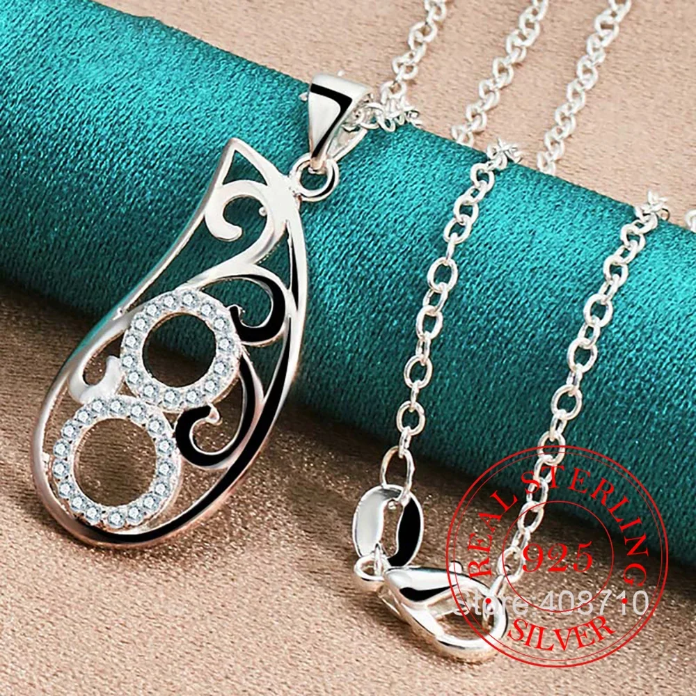 925 Sterling Silver Water Droplet Round AAA Zircon Pendant Necklace 16-30 Inch Chain For Women Wedding Charm Jewelry