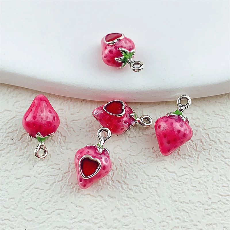 

20 шт. DIY Аксессуары для украшений: подвески из смешанного сплава с эффектом масляной капли, цветные, прозрачные, в форме клубники и сердца, для браслетов и серег