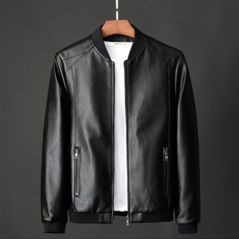 

Men's Motorcycle Bomber Leather Jacket 2022 Plus Size Biker PU Baseball Jacket 2020 Men's Casual Jacket