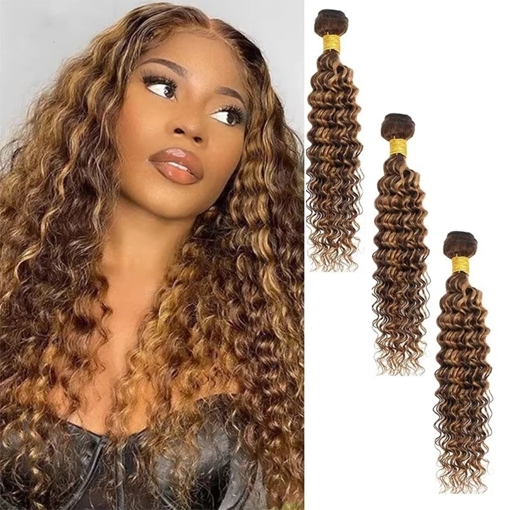 

Пучки человеческих волос с глубокими волнами, 100% необработанные человеческие волосы, медовые светлые пучки волос для женщин, наращивание волос