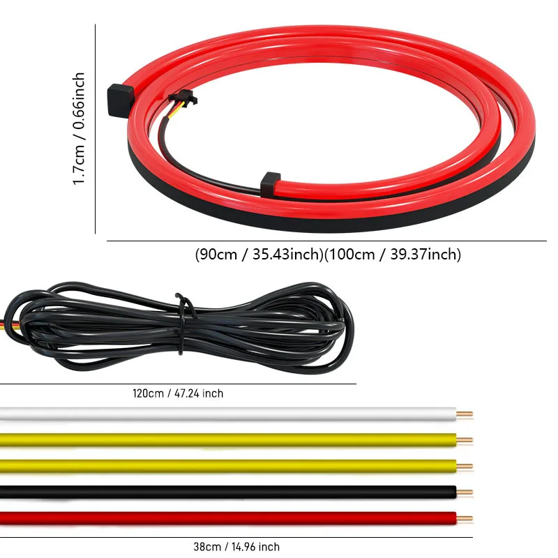 90CM/100CM Car High Position Brake Lights Multi-mode Rear Tail Warning Turn Signal Running Lamp Auto 12V Waterproof LED Strip