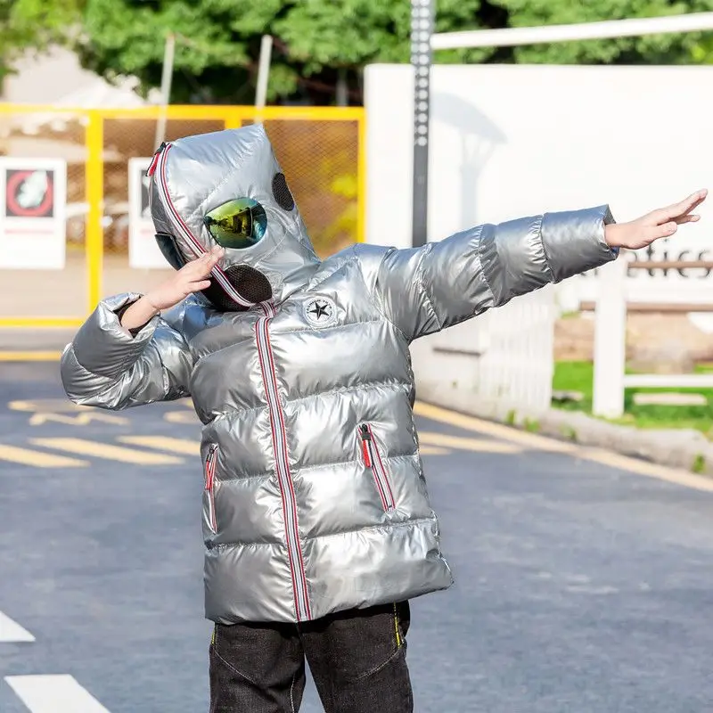 New Girls Space suit Winter Down jacket with Glasses in Hood Cool Boy Snow Jacket Coat High Quality Children Snow Clothes 3-12Y