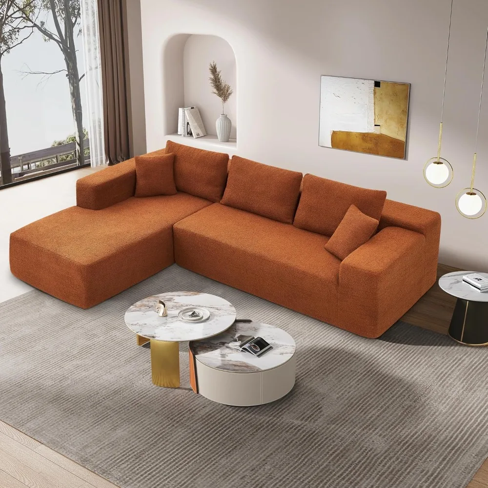 104'' Modular Sectional Couch, Modern L-Shape Sectional Sofa with Chaise Lounge, Comfy Lambswool Fabric Corner Sofa Couch