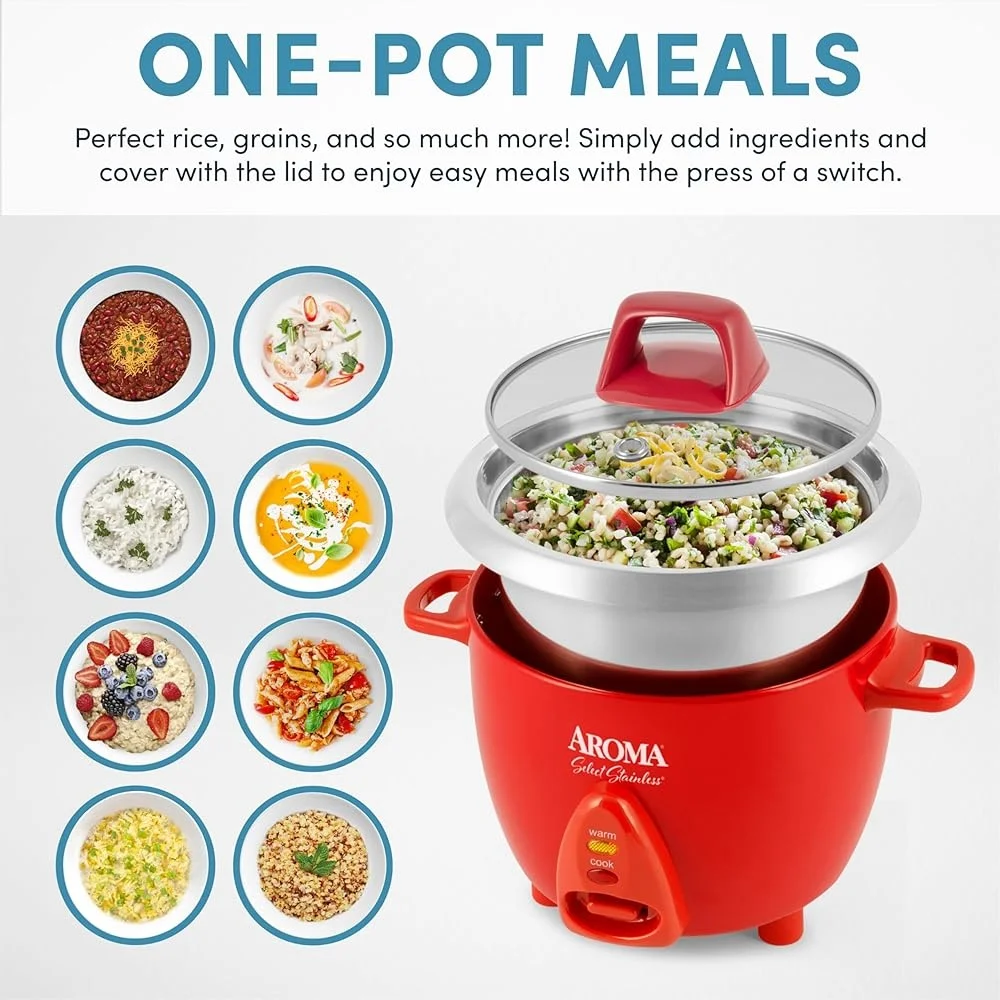 Нагреватель для рисоварки из нержавеющей стали, компактный одно касание, автоматическое приготовление пищи, внутренняя кастрюля без покрытия на 6 чашек, простая лопаточка для хранения в комплекте