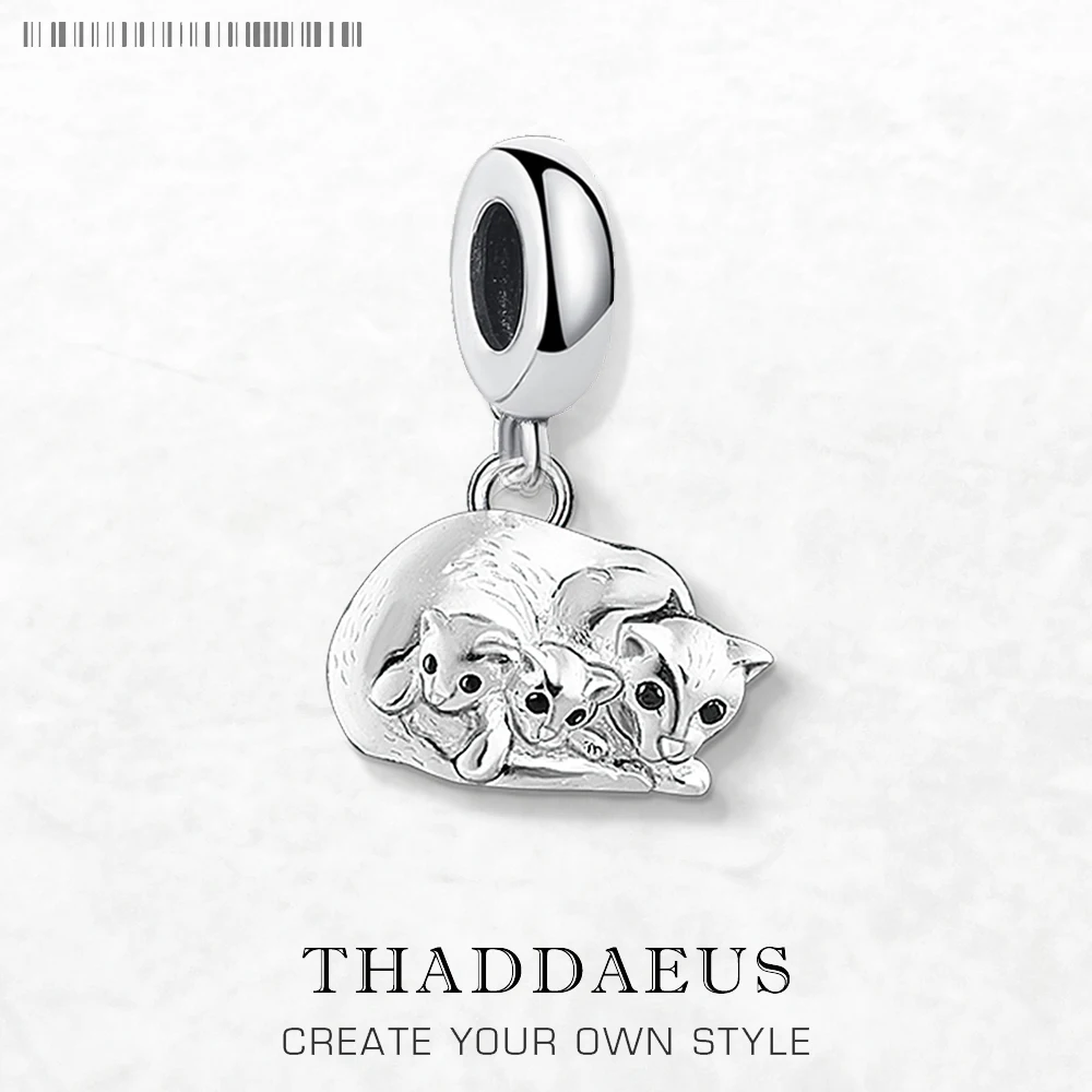 

New Cat & Kittens Charm 925 Sterling Silver Fashion Jewelry For Woman Mother Cute Gift
