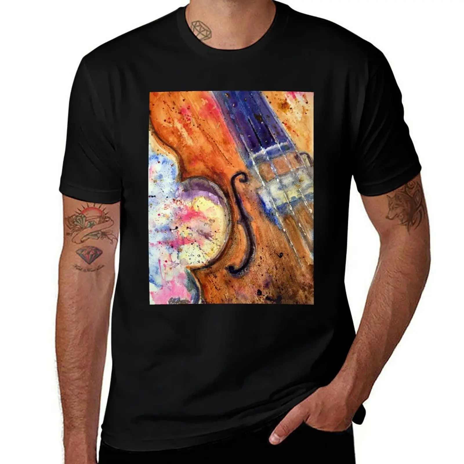 Euphoric Strings: Watercolour Painting of a Violin T-Shirt Utility Work Short Sleeve Top T-Shirt