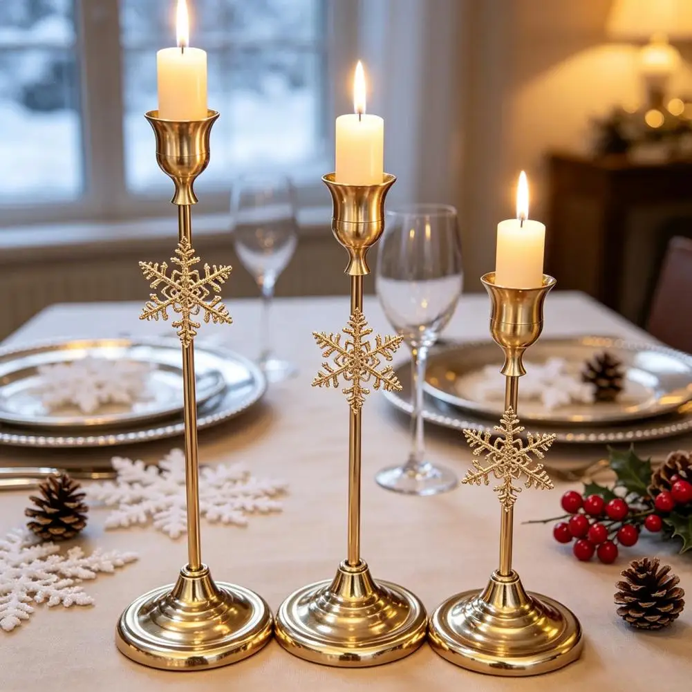 Gold Metal Taper Candle Holders Christmas Table Centerpiece Decorations 3 Pcs Gold Christmas Tree Snowflake Taper Candle Holders