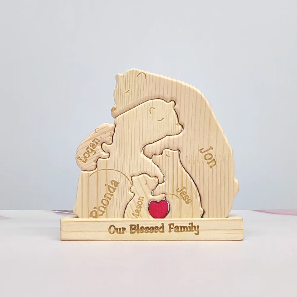 

Best Wooden Gift for Family Custom Wooden Desktop Decorations Personalized Bear Family Art Puzzle Lover Father Mother's Day Gift