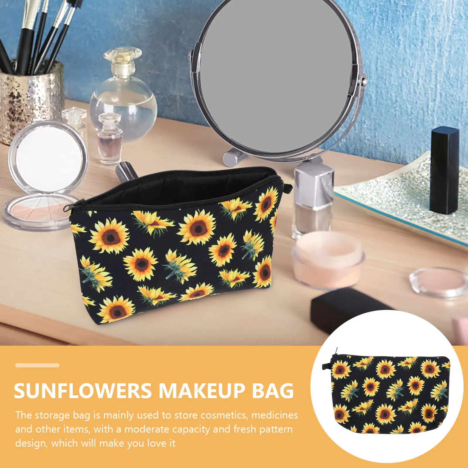 Classic Sunflower Bag Large Capacity Portable Makeup Storage Travel Toiletry Organizer Lightweight Easy Carry